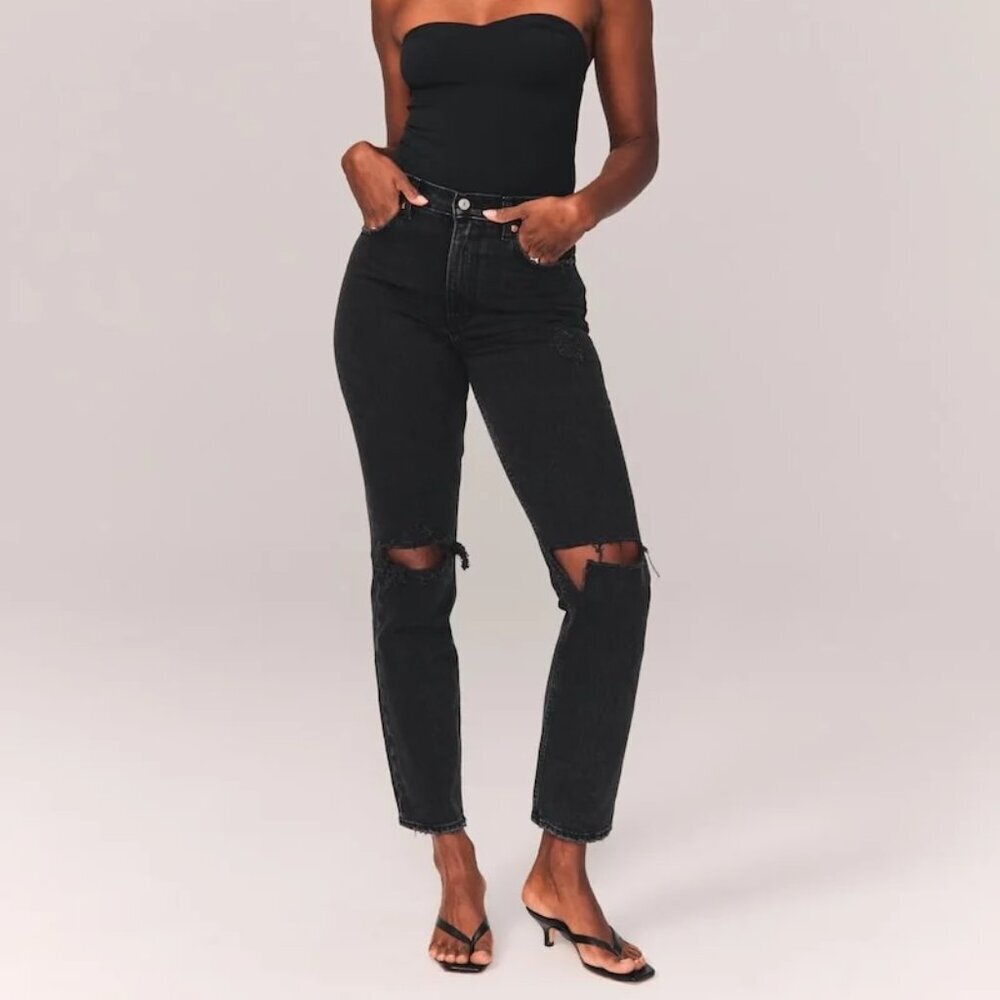 Abercrombie & Fitch 90's Straight Ultra High Rise Ripped Jeans Curve Love - Picture 1 of 4